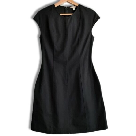 GAP | Cotton Linen Crewneck Cap Sleeve Sheath Knee Length Dress Black 2 Flawed - Picture 1 of 11